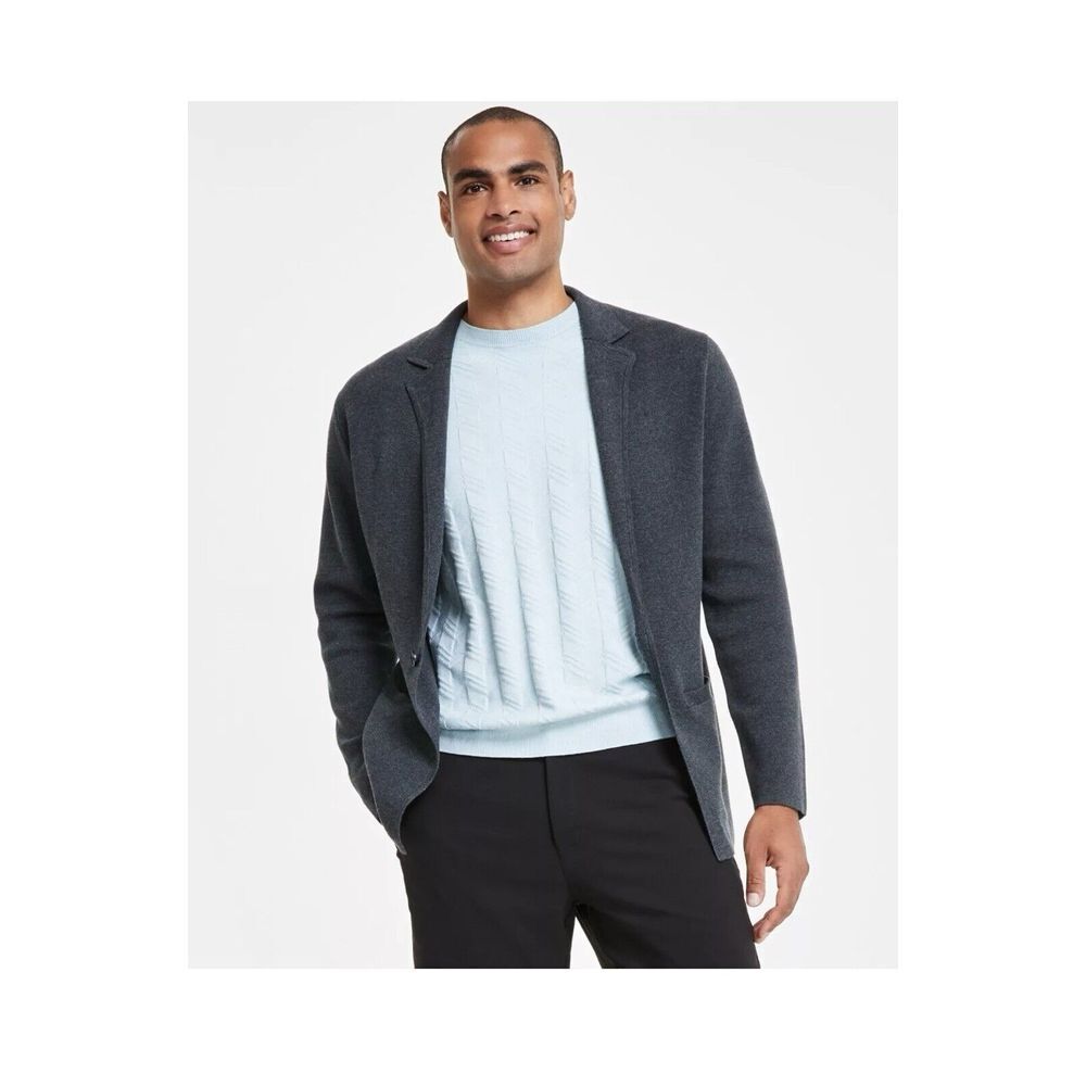 Alfani Mens Knit Buttons Sleek Cardigan Blazer‎ Gray Long Sleeve Size XLarge